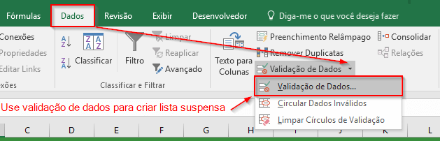 Lista Suspensa no Excel