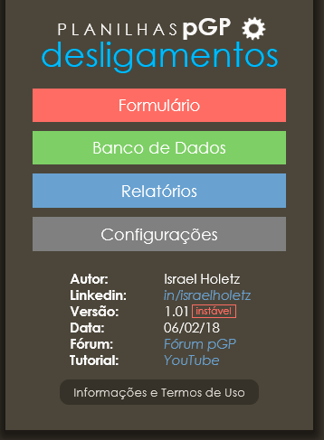 Planilha de Desligamento Menu Principal